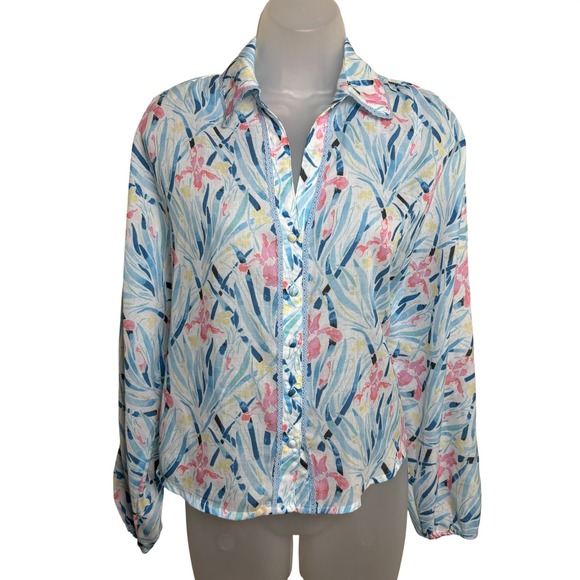 Allison New York Tops - Allison New York Blue Floral Abstract Long Sleeve Button Up Blouse Top Womens XS